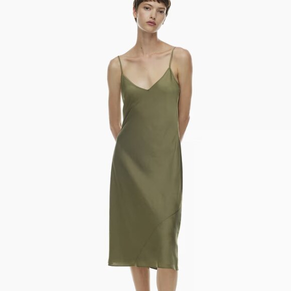 Worn once! Beautiful green satin slip dress - Picture 1 of 6